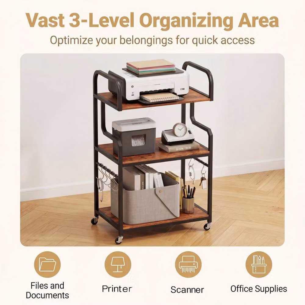 Costway 3 Tier Rolling Printer Stand for Home Office in Brown – 5
