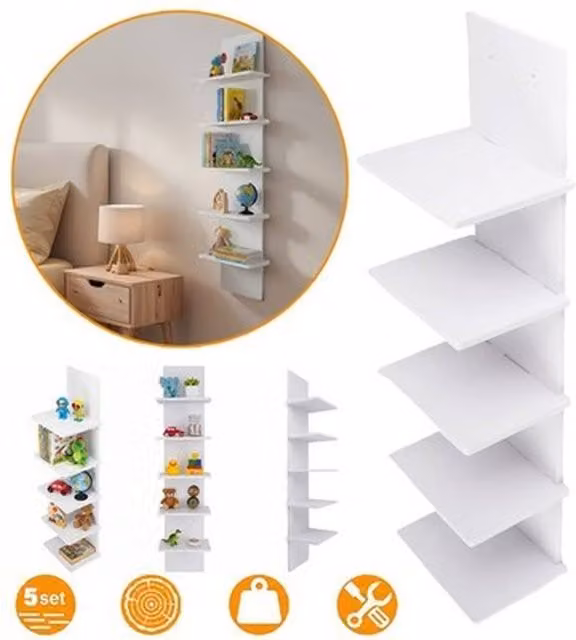 NESTLUNE 5 Tier White Wall Mounted Floating Shelf Unit, W: 100 cm, D: 15 cm