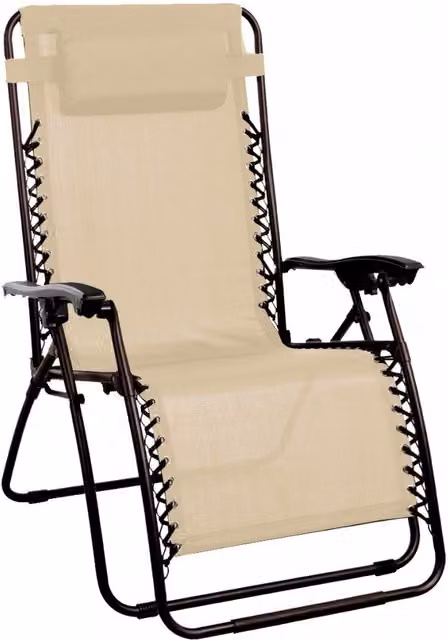 SupaGarden Beige Zero Gravity Garden Relaxer Chair with Adjustable Headrest and Powder Coated Steel Frame