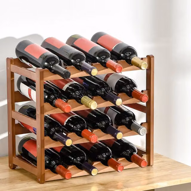 HOMCOM Free Standing Bamboo Wine Rack with 16 Bottle Holder in Brown – 2