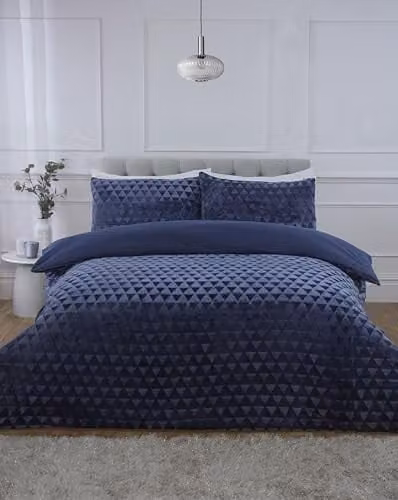 Rapport Home Navy Blue Teddy Fleece Duvet Cover and Pillowcase Set, W/D/H: 135 x 200 x 50 cm – 2