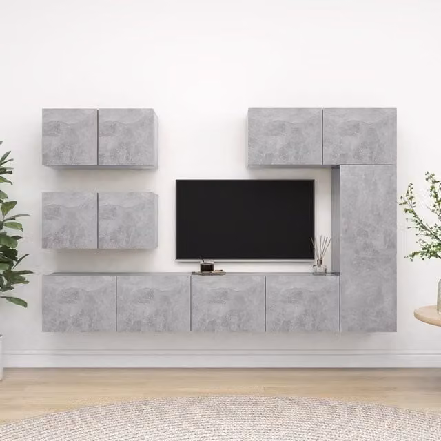 Berkfield Home 6 Piece Modern TV Cabinet Set in Concrete Grey Matt MDF