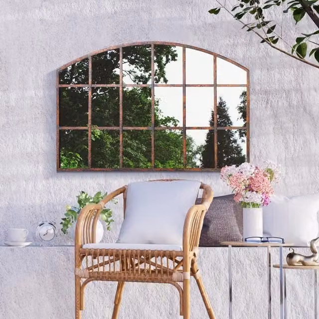 MirrorOutlet Kirkby Metal Arch Decorative Window Garden Mirror in Bronze