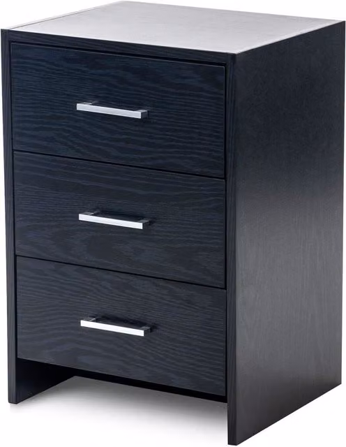 Home Treats Black 3 Drawer Bedside Chest with Metal Handles and Runners