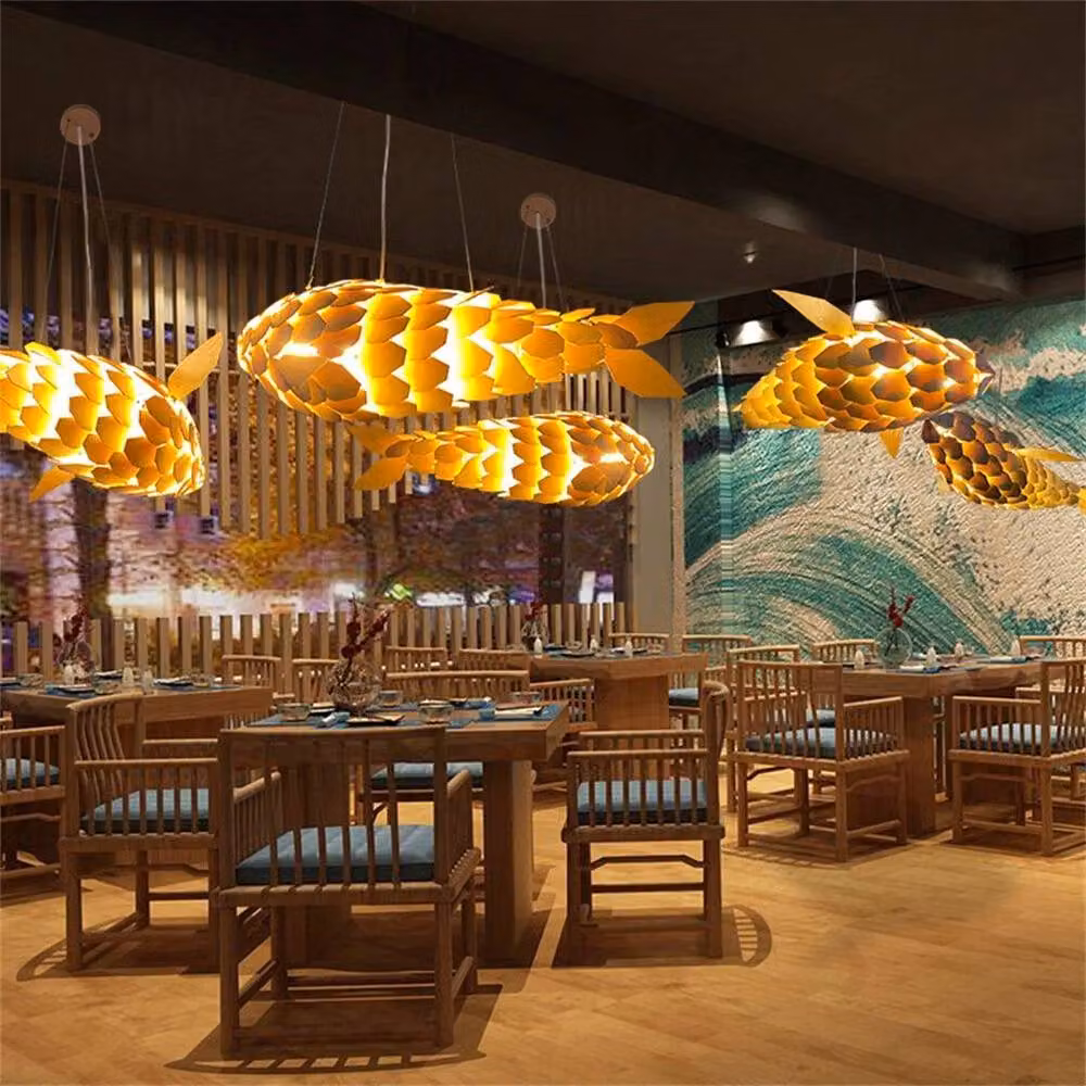 FLAVORA Adjustable Hand-Woven Rattan and Metal Fish Style Ceiling Light Chandelier in Gold/Brass – 3
