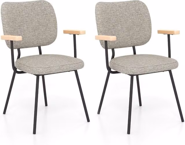 Set of 2 Costway Modern Linen Fabric Upholstered Kitchen Chairs with Metal Legs in Grey