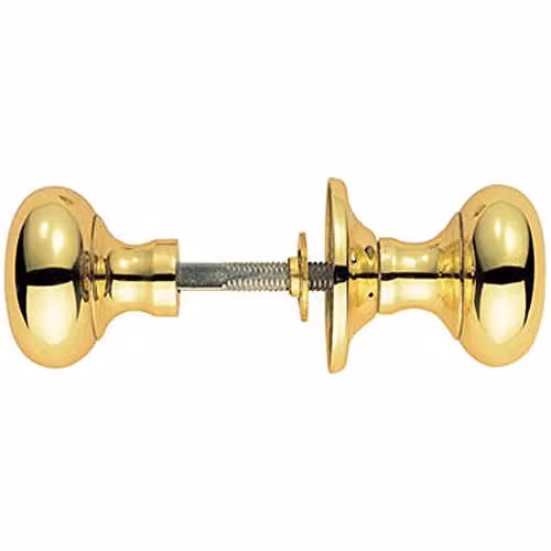 Loops Pair of Large Mushroom Rimmed Mortice Door Knobs in Polished Brass, 53mm Diameter