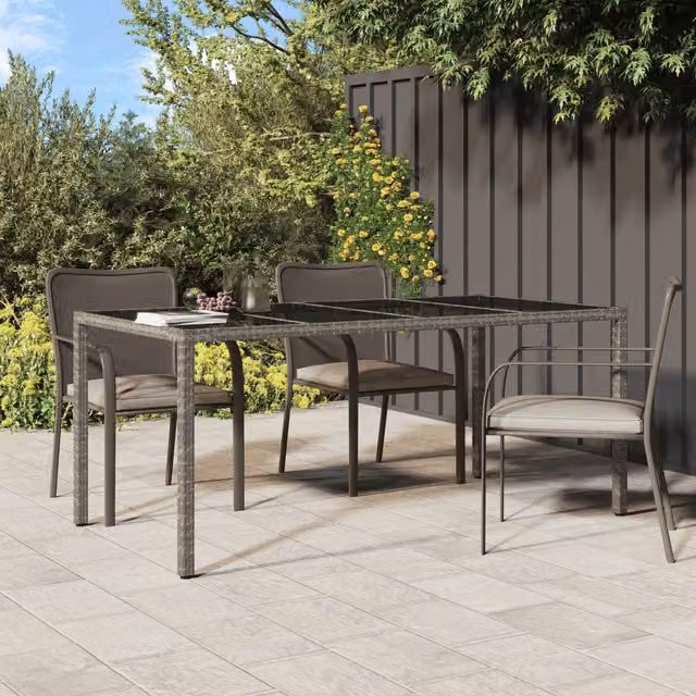 Berkfield Home Modern Grey Poly Rattan Garden Dining Table W: 190 cm, D: 90 cm, H: 75 cm