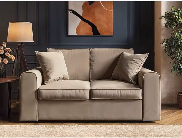 SolaceCo Ainsley 2 Seater Beige Velvet Upholstered Sofa