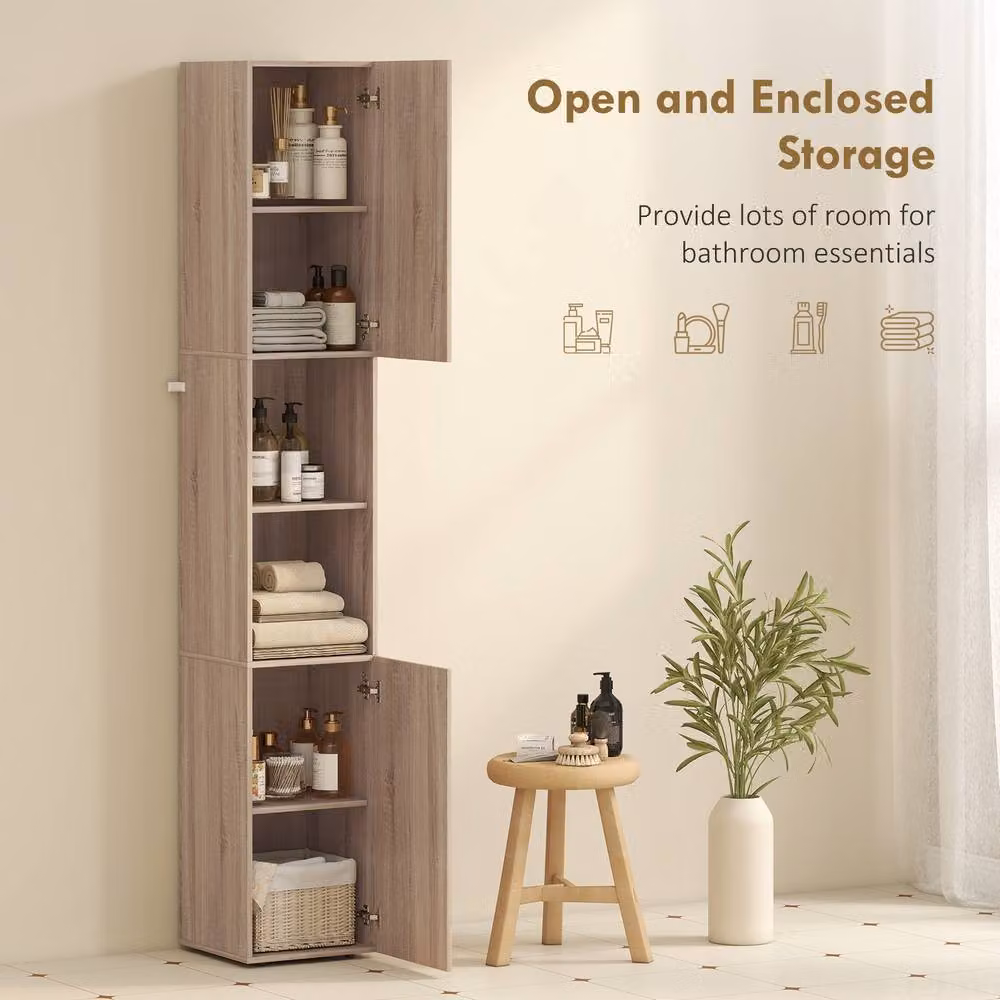 STILVORA Scandinavian Style Freestanding Bathroom Cabinet with Internal Shelves and Hinged Doors in Natural Brown – 3