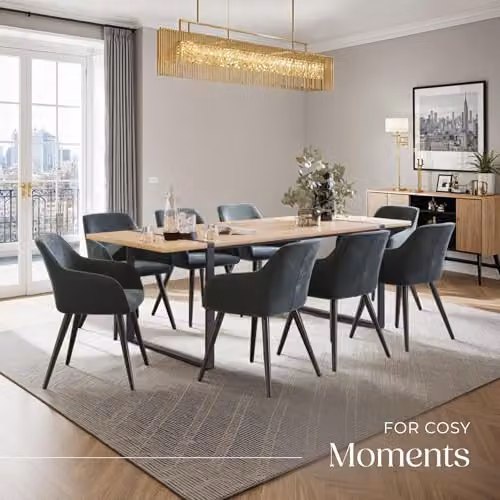 tectake Set of 8 Marilyn Dining Chairs in Grey Velvet Look with Black Metal Legs – 2