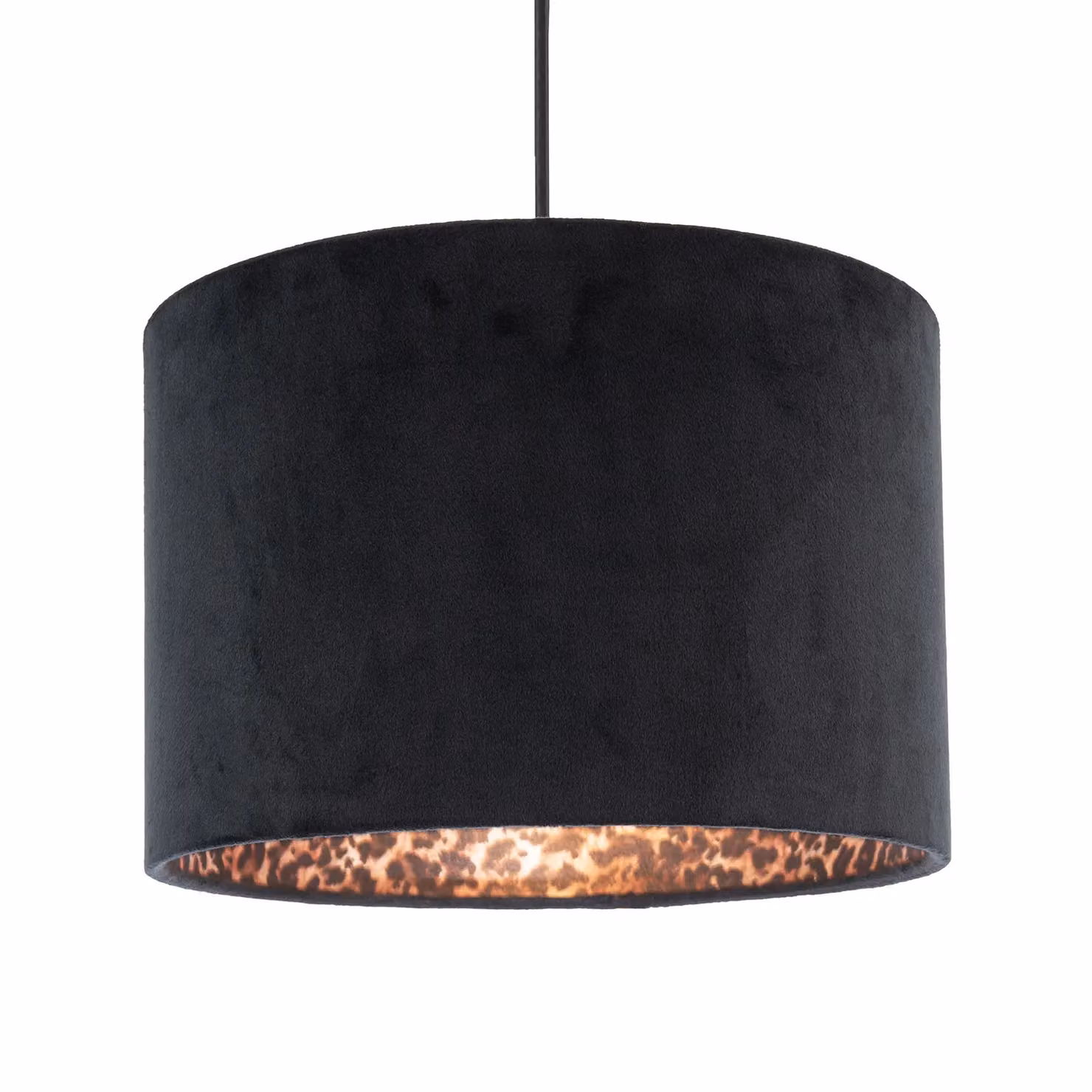 Happy Homewares Black Velvet Cylinder Lamp Shade with Leopard Print Satin Lining, Diameter: 30 cm, Height: 20 cm – 2