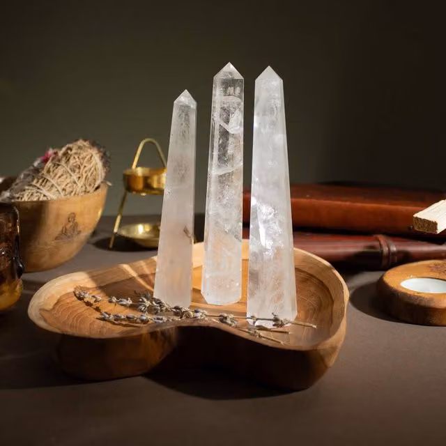 Serenityy Rock Crystal Six-Face Obelisk Point, Transparent, Height: 17 cm