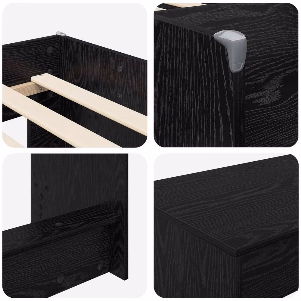 Berkfield Home Kids High Bed Frame with Desk in Black Oak, W/D/H: 90 x 190 cm – 4