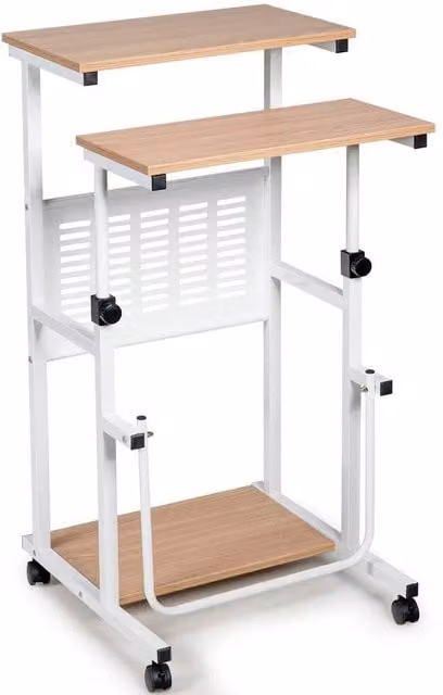 KORVIXA Height Adjustable Compact Stand Up Table and Printer Stand with Footrest in Light Oak, W/D/H: 100 x 100 x 100 cm – 1