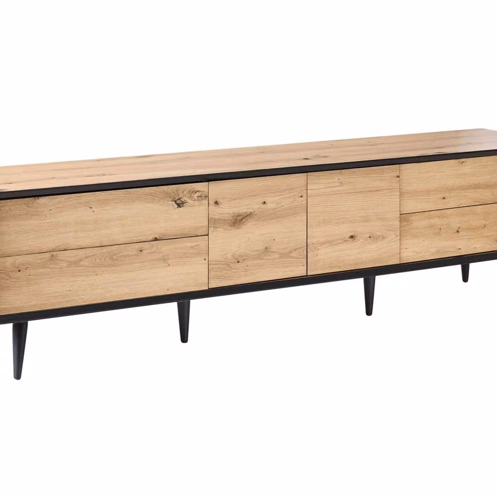 Wyld and Coco Industrial TV Stand in Light Brown MDF with 2 Doors, 4 Drawers and Metal Legs – 2