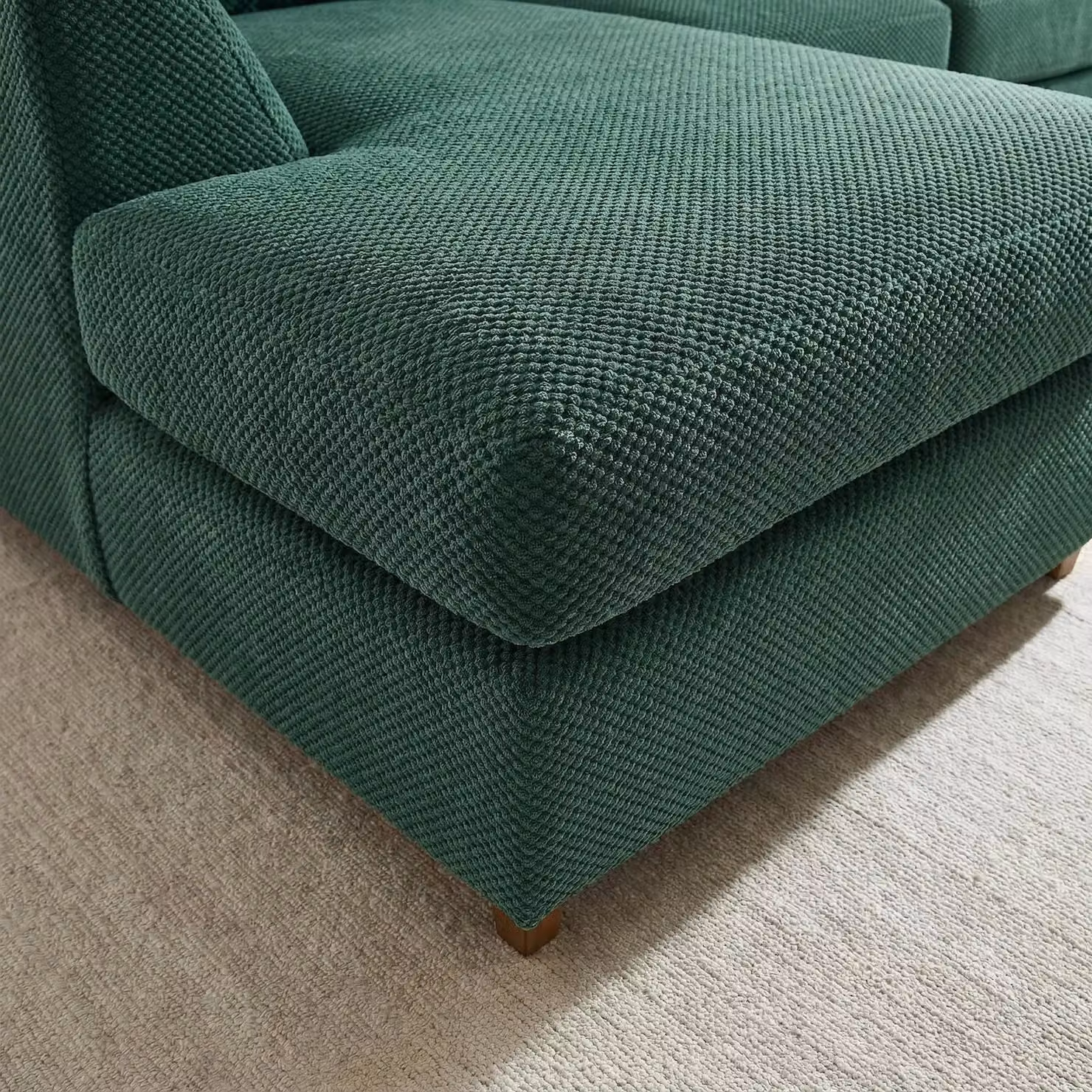 Abakus Direct Jumbo Grid Left Hand Corner Sofa in Green with Scatter Cushions – 4