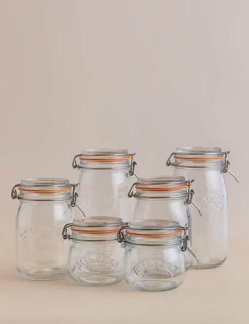 Kilner Set of 6 Transparent Glass Clip Top Leakproof Storage Jars