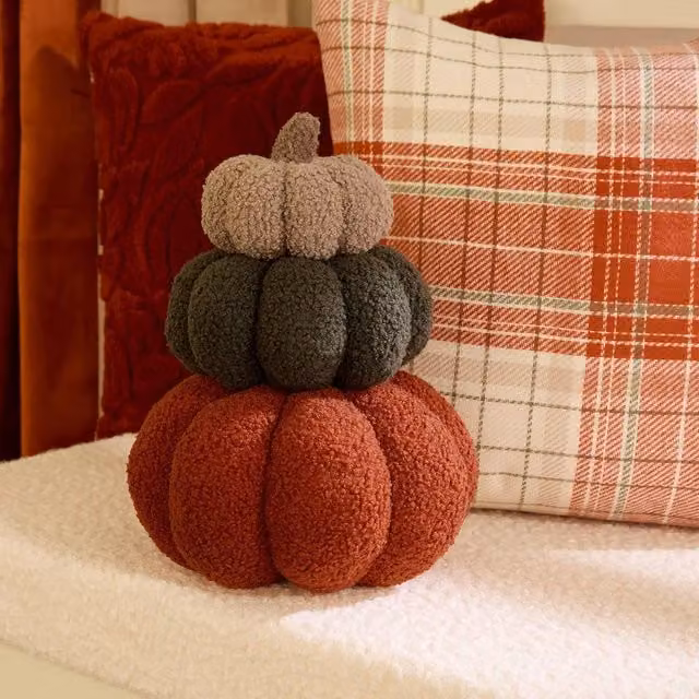 OHS Round Pumpkin Sofa Cushion in Rust, Beige and Multicolour Fleece