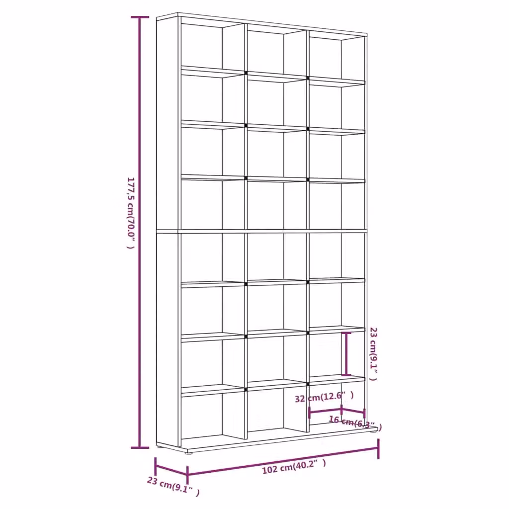 Berkfield Home CD Cabinet in Grey Sonoma, W/D/H: 102 x 23 x 177.5 cm – 2