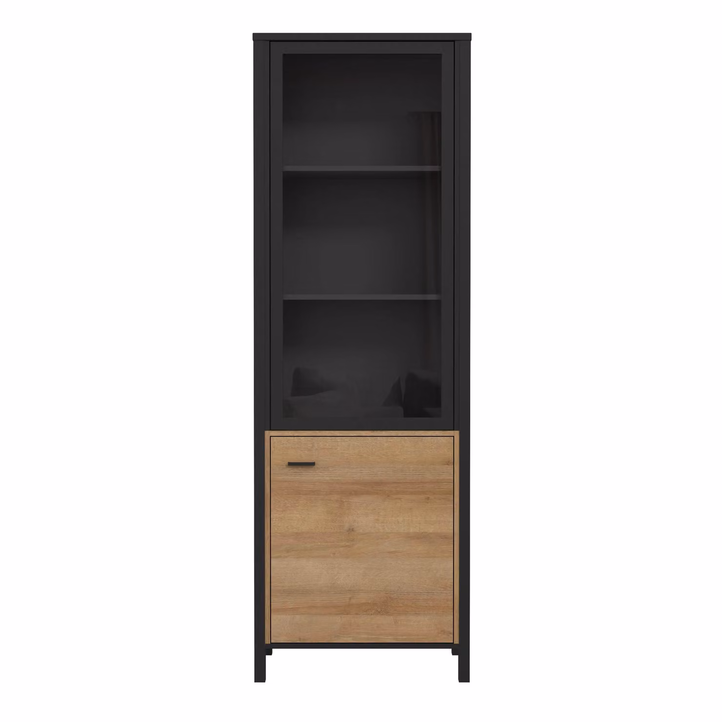 Furniture To Go High Rock Wide Industrial Display Cabinet in Black and Oak with Glass Doors – 2
