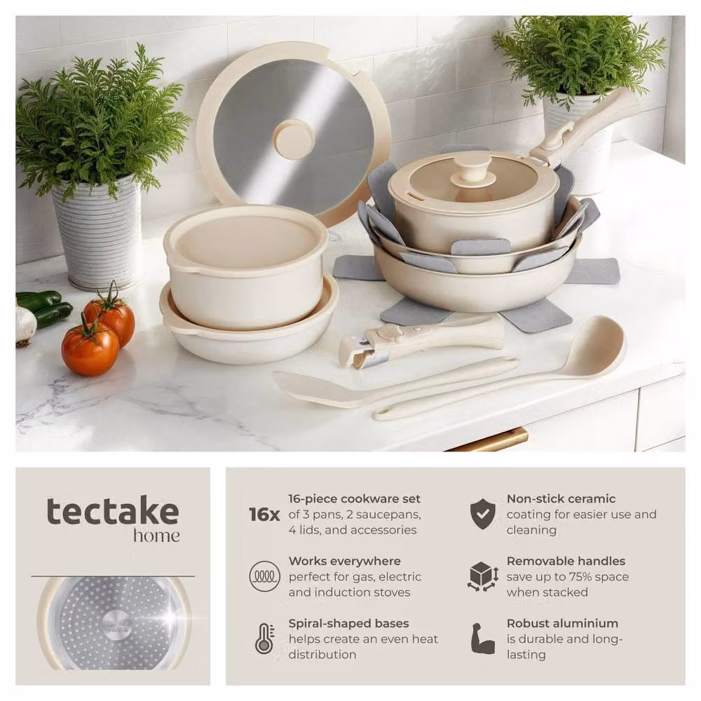 tectake Genoa Pot and Pan Set in White with Ceramic Coating – 2