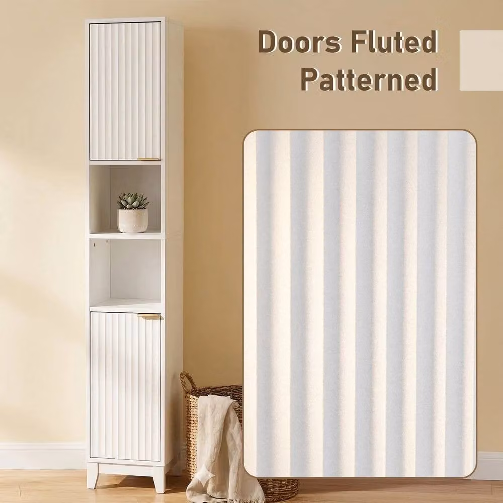 Nordara Tall Slim White Bathroom Storage Cabinet with 2 Hinged Doors and Internal Shelves – 2