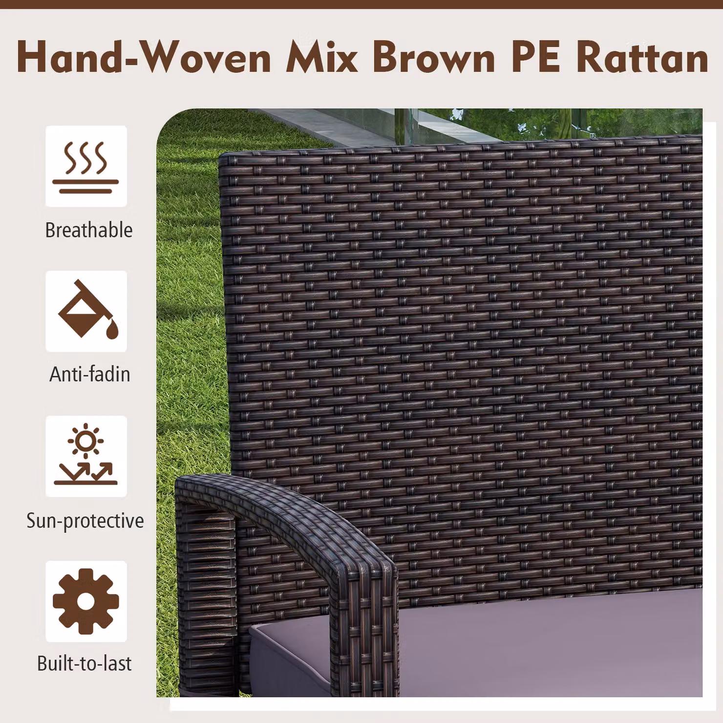 Costway Grey Rattan 2-Seat Patio Loveseat Wicker Bench with Soft Cushions – 5