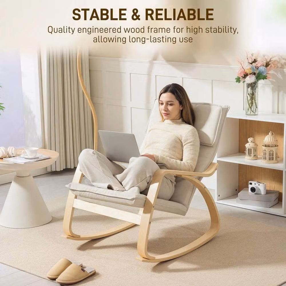 NESTLUNE Scandinavian Style Fabric Rocking Chair with Armrests in White – 2