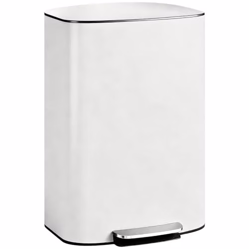 HOMCOM 50L Pedal Kitchen Bin with Soft-Close Lid and Fingerprint-Proof Finish in Beige, Silver or White – 1
