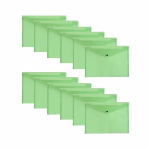 Pack of 12 Green Janrax A4 Polypropylene Document Wallets with Press-Stud Fastening – 1