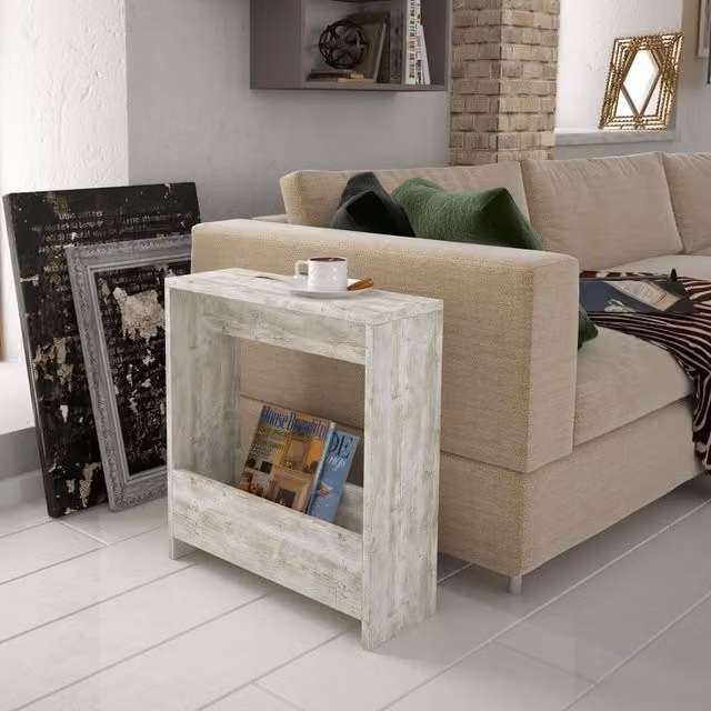 Decortie Simpi Modern 2-Tier Side Table in White, W/D/H: 60 x 20 x 55 cm – 2