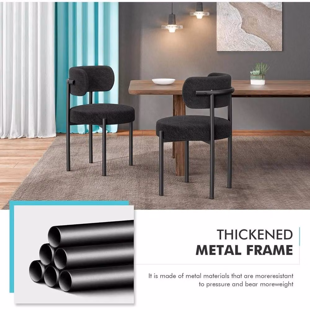 KORVIXA Set of 2 Black Modern Dining Chairs with Fabric Seats and Metal Legs – 4