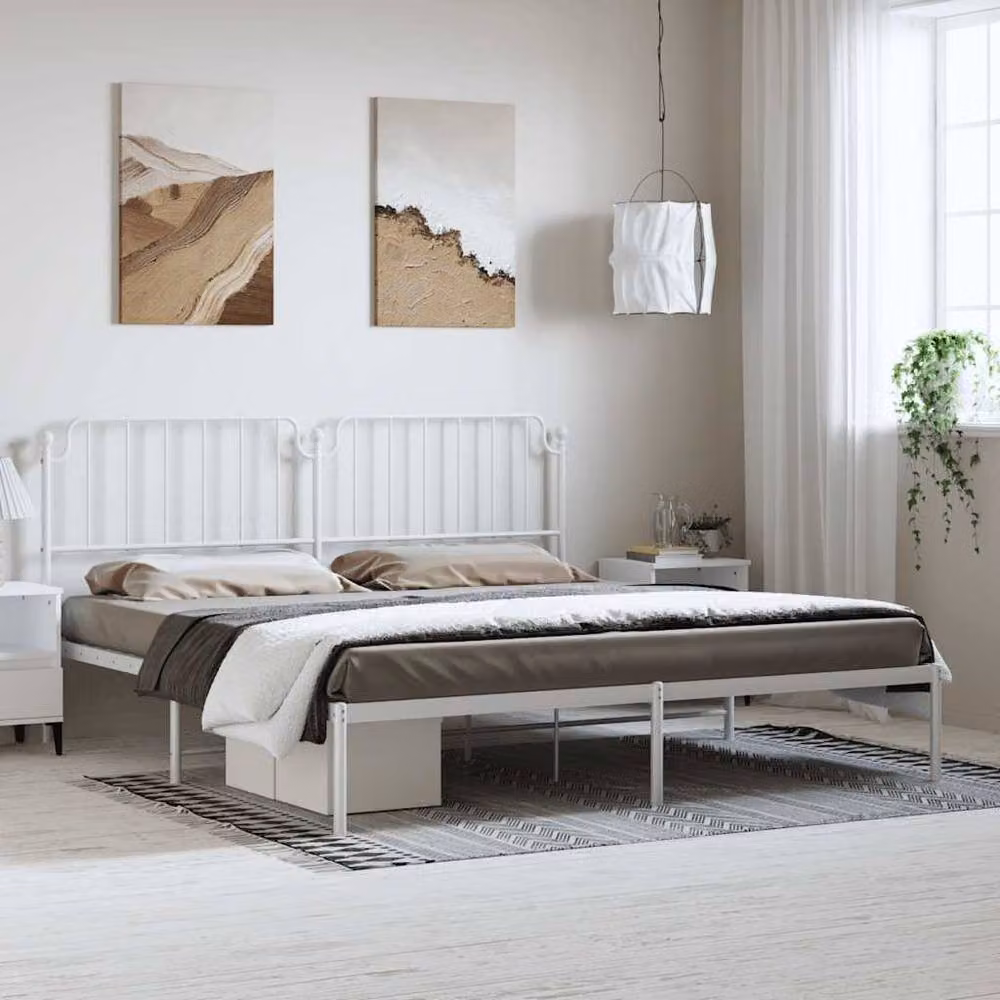 Berkfield Home Metal Bed Frame with Headboard in White – 2
