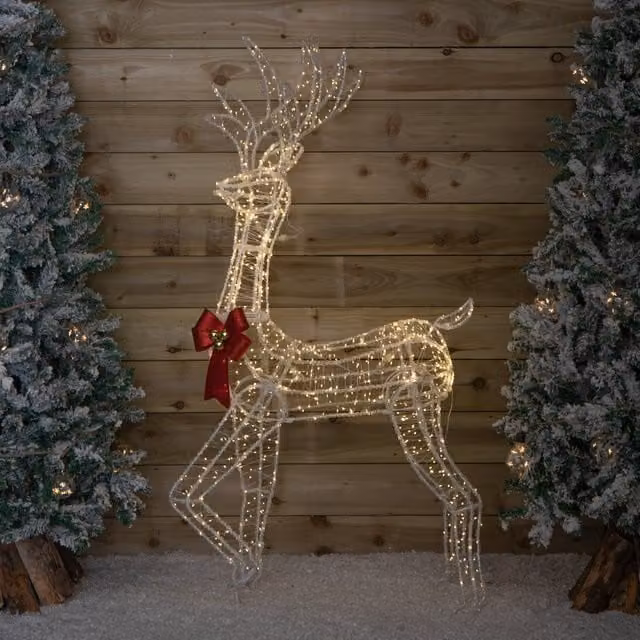 Samuel Alexander Acrylic Christmas Deer Decoration with Red Bow and 940 Warm White LEDs, Height: 148 cm – 1