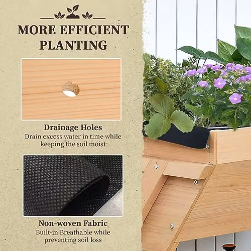 Outsunny Wooden Raised Garden Bed with Liner, Brown, W/D/H: 178 x 70 x 80 cm – 5