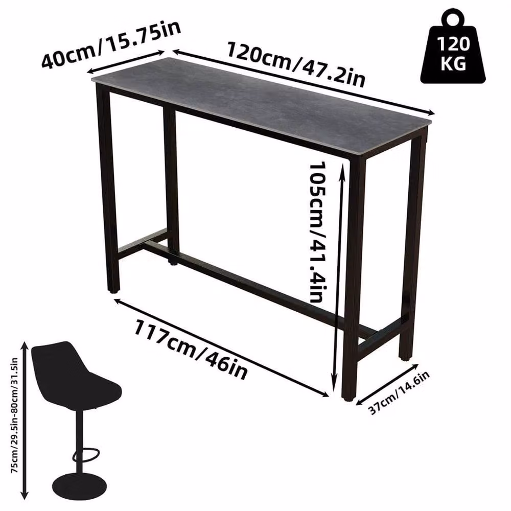 EONLION Modern Rectangular Dining Table with Glossy Grey and White Marble Top – 1