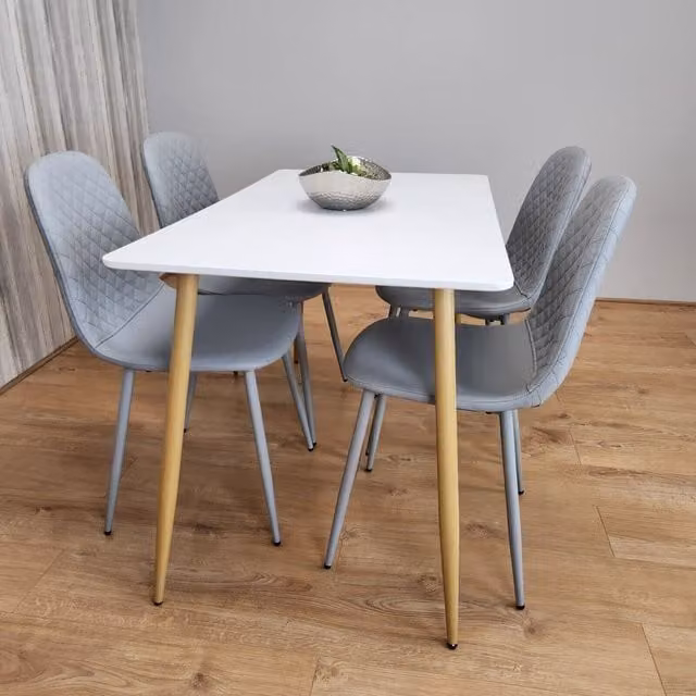 Kosy Koala Bella White Wood Rectangular Dining Table and 4 Grey Chairs Set