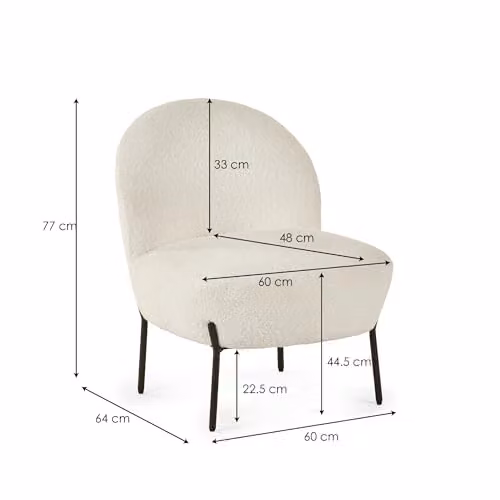 Julian Bowen Lulu Ivory Boucle Accent Chair with Metal Frame, H 77 x W 60 x D 64 cm – 2