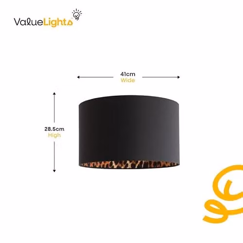 ValueLights Oasis Black Fabric Ceiling Lamp Shade with Leopard Print Inner Drum, Shade Width: 41 cm – 3
