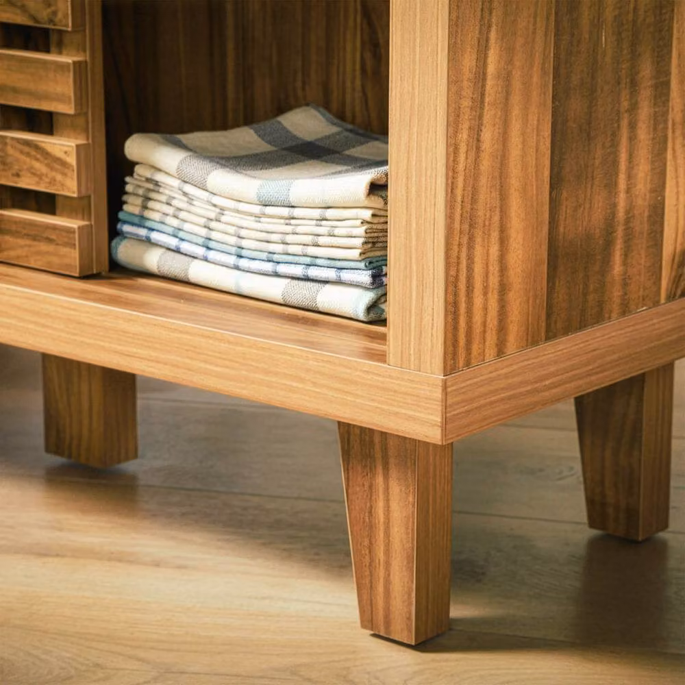 CALICOSY Liam 2-Door Sliding Sideboard with Openwork Slats in Dark Brown, Width: 80 cm – 4