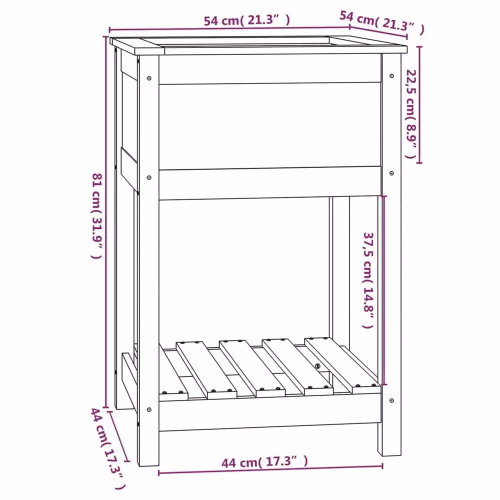 Berkfield Home Grey Solid Wood Pine Planter with Shelf, W/D/H: 54 x 54 x 81 cm – 3
