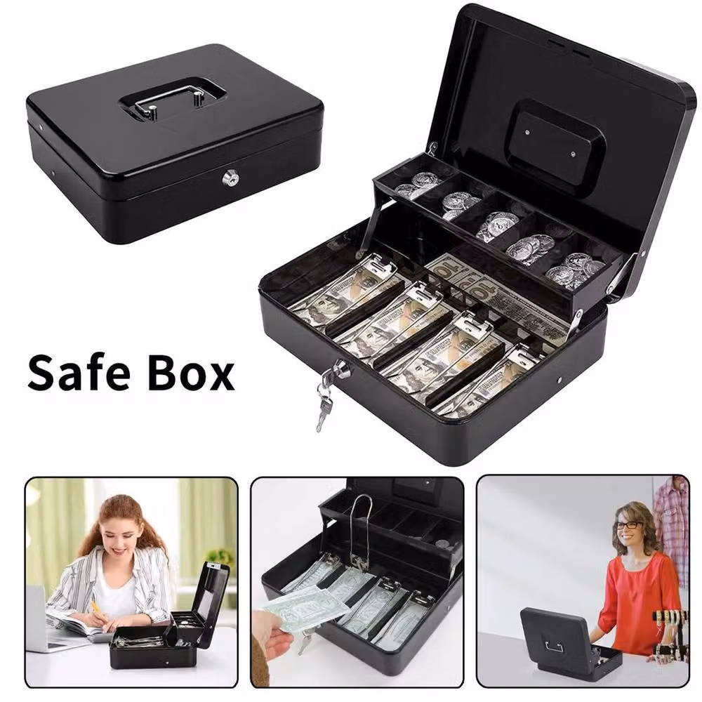 KORVIXA Lockable Metal Cash Box in Black – 2