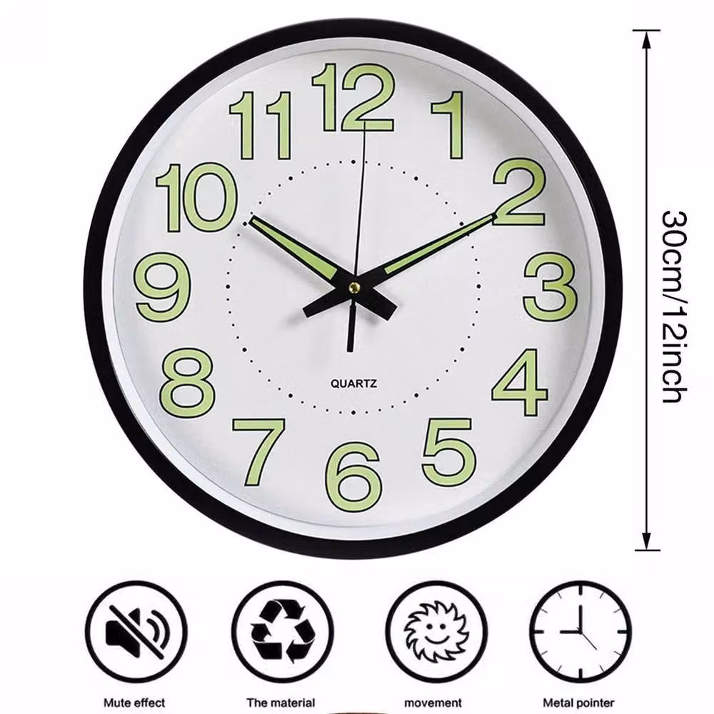 Kelvenix Black Luminous Silent Analog Wall Clock, Diameter: 30 cm – 2