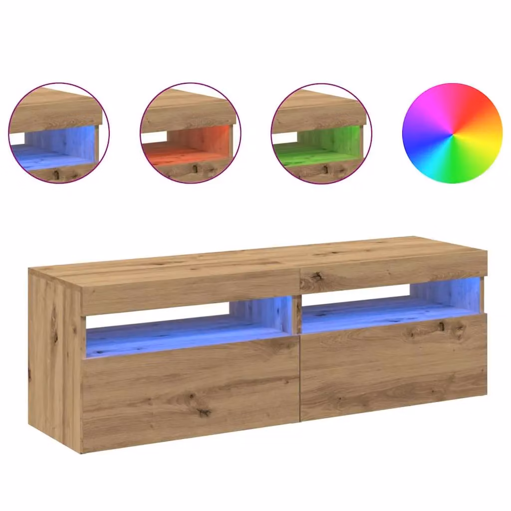 Berkfield Home Set of 2 Modern Artisan Oak TV Cabinets with LED Lights in Brown – 3