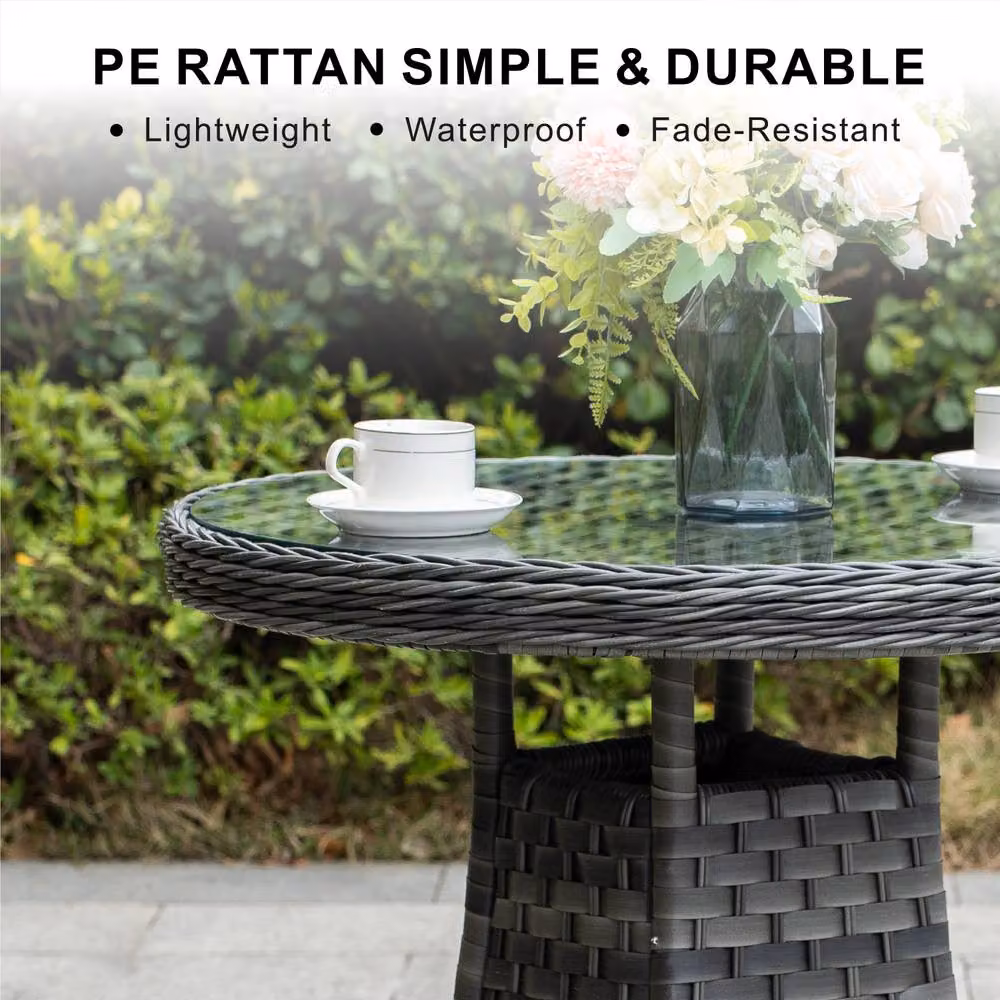 Direct Wicker Grey Rattan Bistro Set with Round Glass Top Table and 2 Armchairs for Garden or Balcony – 5