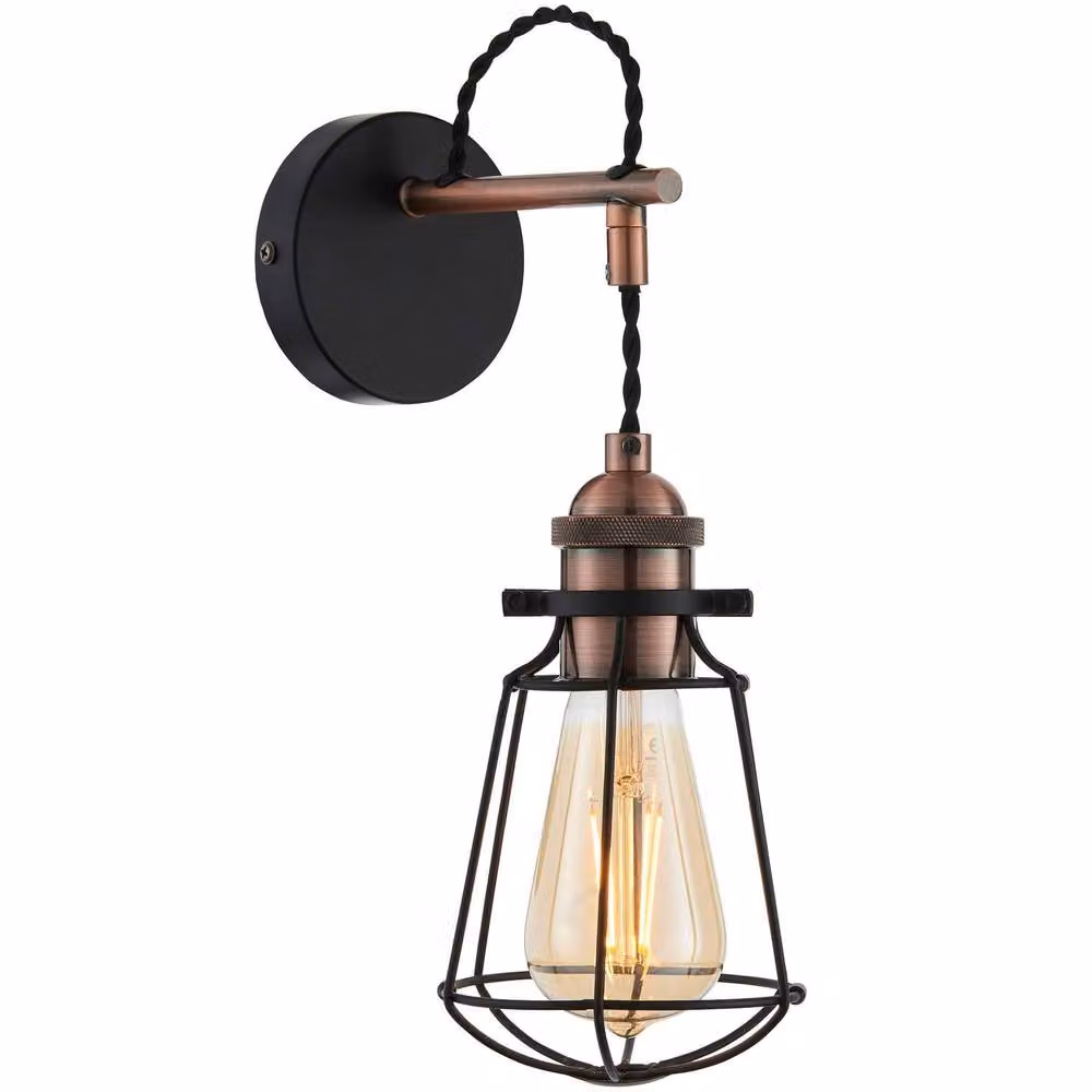 Pagazzi Lighting Montgomery Industrial LED Wall Light in Black and Copper, H 36 cm x W 20 cm x D 11.5 cm – 2