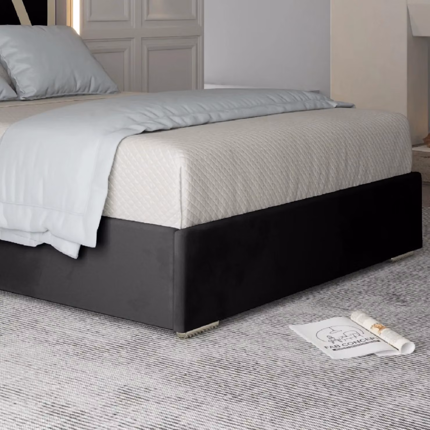 KDMD Alison Single Upholstered Velvet Bed Frame with Metal Accents in Black, Gold or Silver, W/D/H: 90 x 200 cm – 3