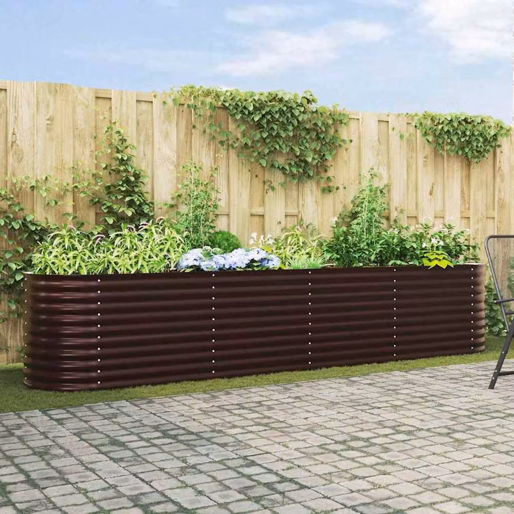 Berkfield Home Garden Brown Galvanised Steel Raised Bed W/D/H: 400 x 80 x 81 cm – 2