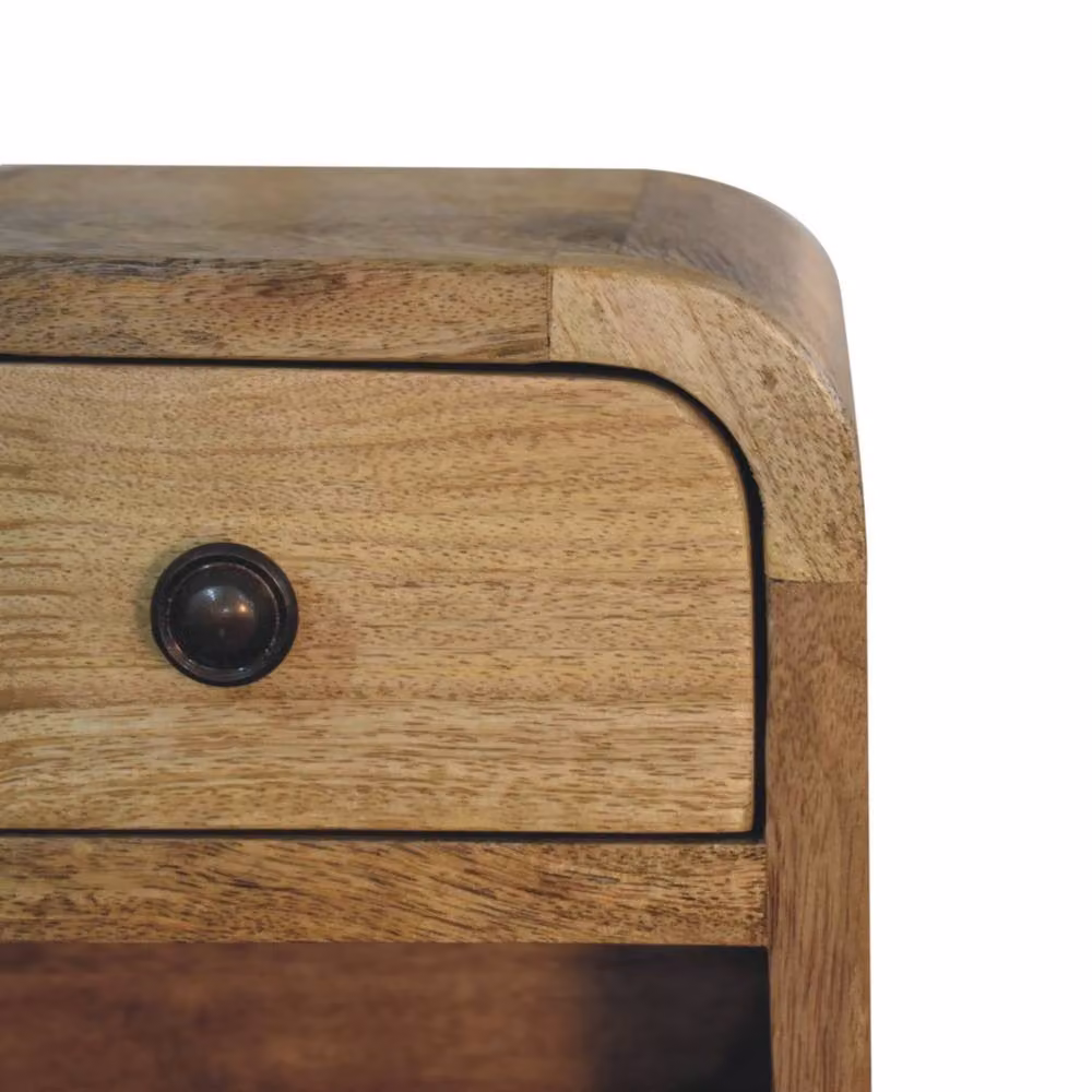 Wyld Haus Cagliari Mini Curved Mango and Oak Wood Bedside Table with Shelf in Brown – 3
